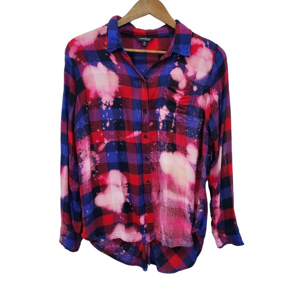 Lucky Brand Tops - Lucky Brand Womens Bleached Plaid Flannel Button Up Shirt Top Size M Upcycled